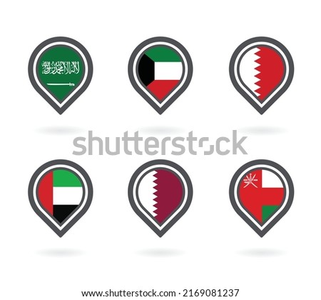 GCC Gulf Cooperation Council Countries Map Point on white background. Navigation icons set.
Vector illustration.