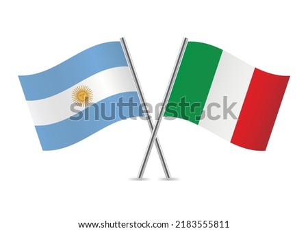 Argentina and Italy crossed flags. Argentinian and Italian flags on white background. Vector icon set. Vector illustration.