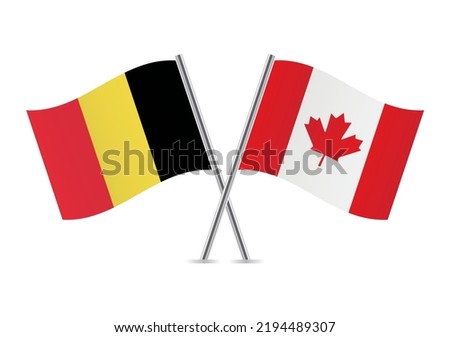 Belgium and Canada crossed flags. Belgian and Canadian flags on white background. Vector icon set. Vector illustration.