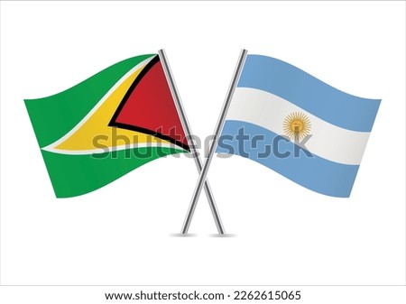 Guyana and Argentina crossed flags. Guyanese and Argentinian flags on white background. Vector icon set. Vector illustration.