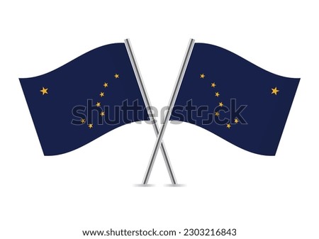 The state of Alaska crossed flags. Alaska flags on white background. Vector icon set. Vector illustration. 