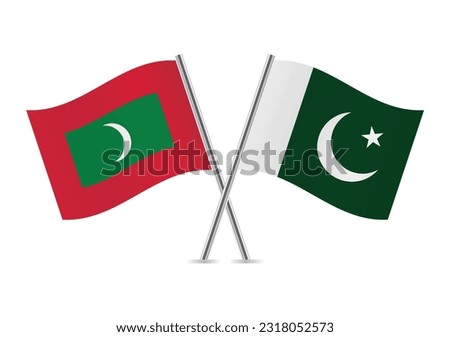 Maldives and Pakistan crossed flags. Maldivian and Pakistani flags on white background. Vector icon set. Vector illustration. 