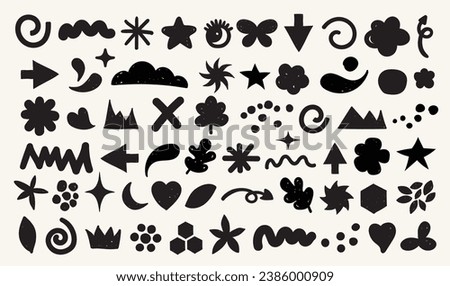 Hand-drawn abstract shapes, doodle objects, and graphic elements. Vector set.