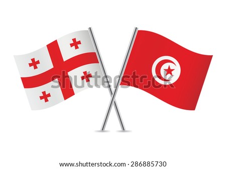 Tunisia and Georgia flags. Vector illustration.