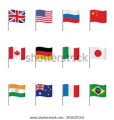 World flags on white background, vector set.