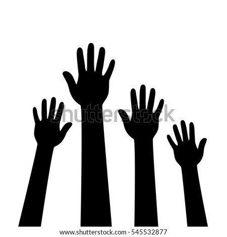 People's raised hands, isolated on white background. Vector illustration.