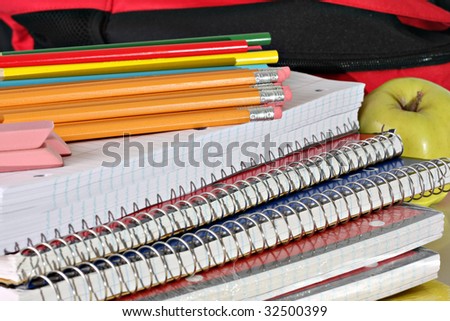 Paper and pencils and other school supplies.