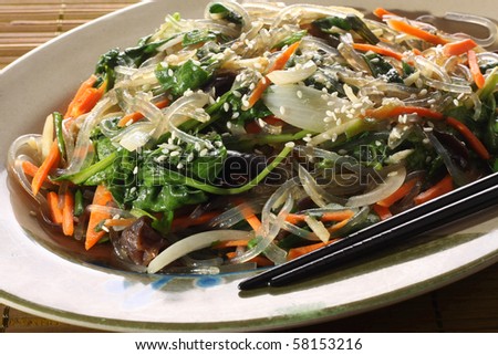 Asian noodles with spring vegetables. Part of a series of nine Asian food dishes.