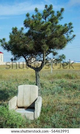 image of a tree and a chair stood alone in the wilderness