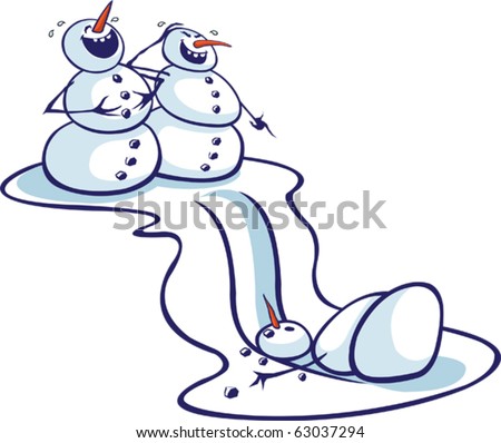Layered Vector Cartoon Of Two Snowmen Laughing At A Fallen Comrade ...