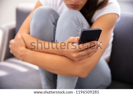 Similar – Image, Stock Photo Anonymous woman using gadgets during camping