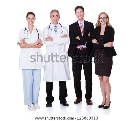 Hospital staff represented by both the medical profession in the form of a doctor and the business administrators