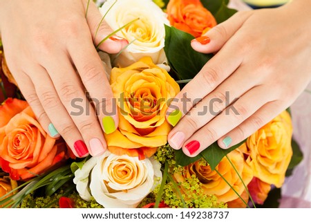 Close-up Of Manicured Nail With Nail Varnish On Roses