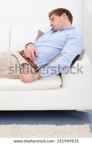 Portrait Of Tired Businessman Sleeping On Couch