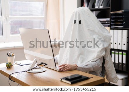 Similar – Image, Stock Photo Anonymous male writer with cardboard box near vintage typewriter