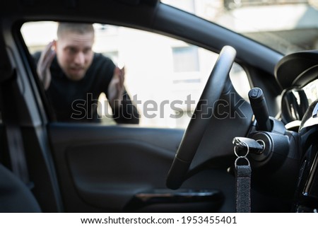 Car Key Lockout. Forgot Inside His Vehicle Сток-фото © 