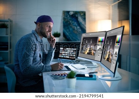 Similar – Image, Stock Photo Artist printing screen in workshop