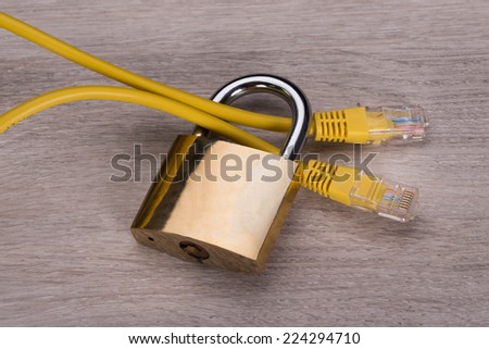 Network cable in padlock. Secure internet connection concept