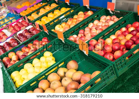 Fresh Fruits In Box Displayed At Market