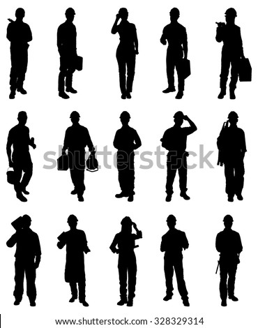 Vector Illustration Of Workers Silhouettes Over White Background