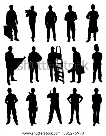 Silhouettes Of Handyman Set Over White Background