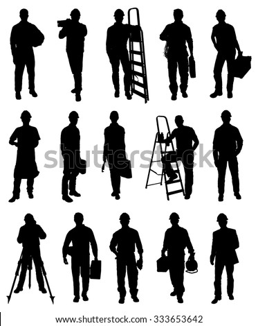 Set Of Illustration Workers Silhouettes. Vector Image