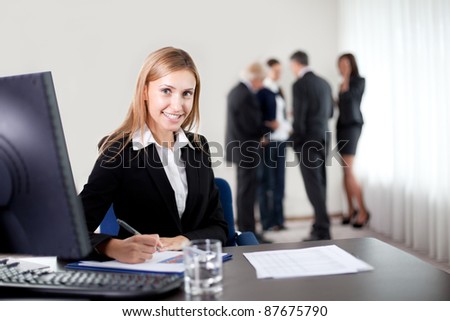 Portrait of a group of mature entrepreneur in meeting at the office with laptop - Showing thumbs up