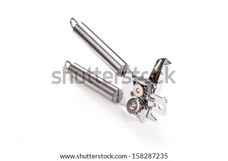 steel can opener against a white background
