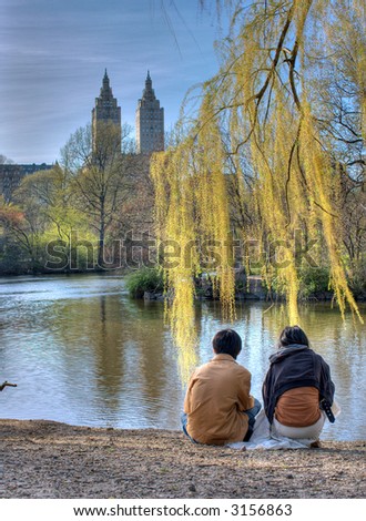 Lovely couple sitting in Central Park, New York City,Manhattan,United states of  America