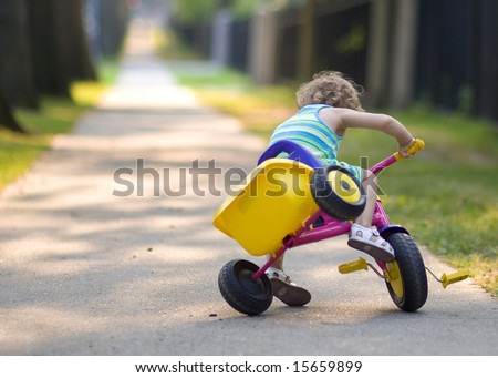 Small girl ride on a bicycle  - crash - car accident