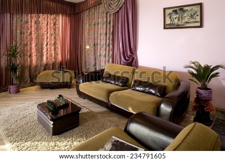 Interior of a guest room in the private house. Indoors.