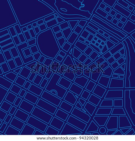 Blue digital map of a generic urban city