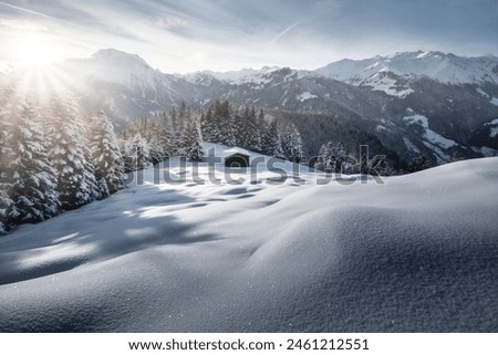Similar – Image, Stock Photo Snowy mountain hut in the mountains