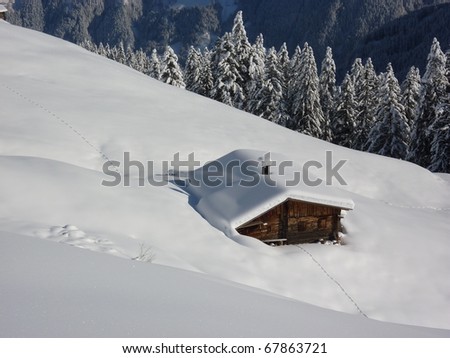 Rustic cabin in the snow