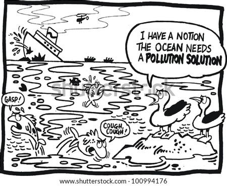 Vector Cartoon Showing Oil Tanker Gushing Pollution Into Ocean ...