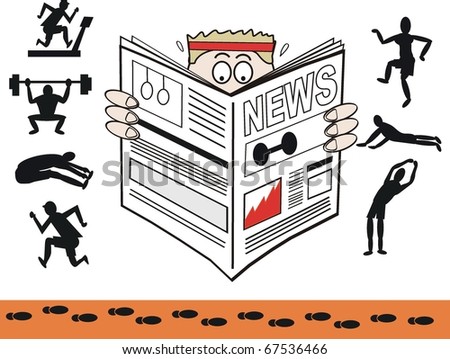 Vector Cartoon Of Man Reading Gym And Exercise Newspaper. - 67536466 ...