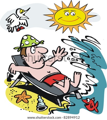 Vector Cartoon Of Man On Deckchair At Beach - 82894912 : Shutterstock