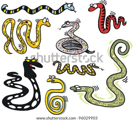 Vector Cartoon Showing Group Of Snakes - 96029903 : Shutterstock