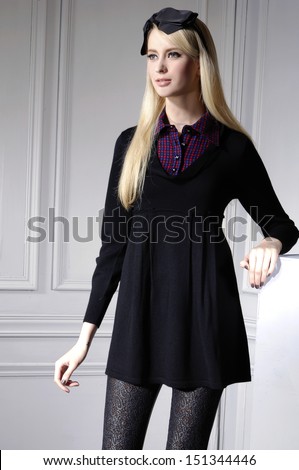 nice girl in fashion dress posing standing posing