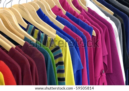 colorful shirt rack on white