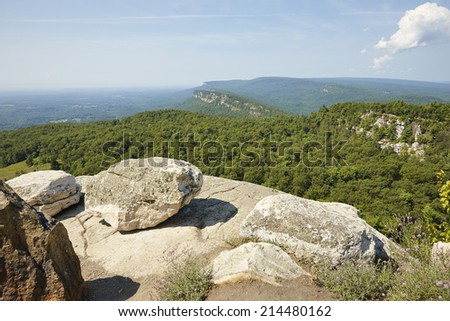 View from Skytop of the Mohonk Mountain House Resort (built in 1879) on the Shawangunk Mountains, New York State, U.S.A.
