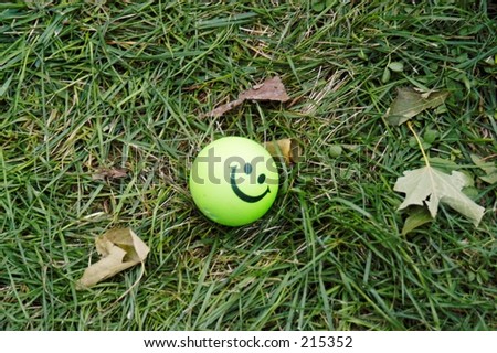 Smiley face ball in the grass