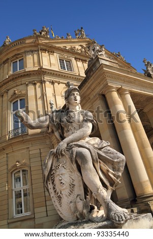 Athena ( ancient greek  goddess ) statue at the left side of the New Palace entrance, in Stuttgart Germany