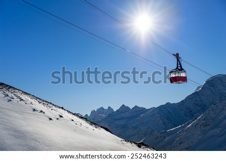 Old pendulum cableway for transport large numbers of people in mountains Caucasus