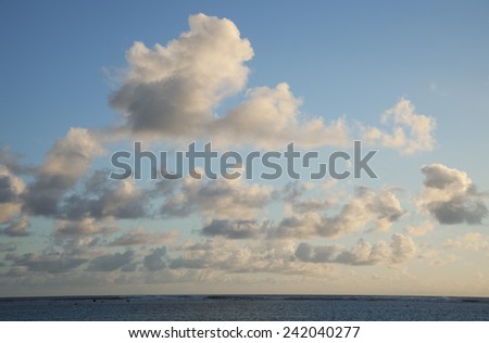 Cumulus Clouds above South Pacific Ocean at Sunset - Rarotonga, Cook Islands, Polynesia