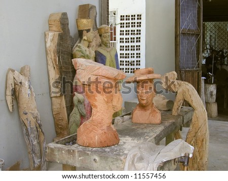 unfinished wooden sculptures