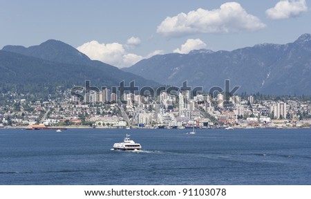 Panorama of North Vancouver with Sea Bus - View from Canada Place, Vancouver, British Columbia, Canada