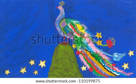 Acrylic illustration of beautiful peacock