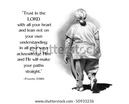 Pencil Drawing of Woman Walking, with Bible Verse from Proverbs