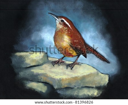 Bird: Carolina Wren in Oil Pastel